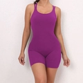 Donkerpaarse yoga bodysuit met gerimpeld billeneffect en racerback voor fitness - S / Donkerpaars