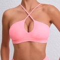 Soutien-gorge de sport rose vif à dos croisé et découpe goutte pour yoga et fitness - Pêche Sauvage