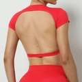 Bright red backless yoga crop top with U-shaped cutout and quick-dry athletic fabric - S / Red
