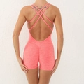 Koraalroze yoga jumpsuit met gerimpelde billen en kruislingse rugbandjes voor fitness - S / Koraal oranje