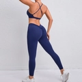 Ensemble de yoga bleu marine avec brassière à bretelles croisées et legging taille haute - Bleu marine