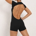 Schwarzer rückenfreier Yoga-Jumpsuit mit kurzen Ärmeln für Fitness und Sport - M / Schwarz