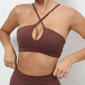 Ensemble soutien-gorge de sport marron chocolat à col croisé et legging taille haute - Café