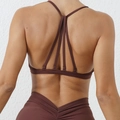 Ensemble yoga femme séchage rapide soutien-gorge de sport et legging marron à bretelles - S / Café
