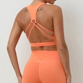 Ensemble soutien-gorge de sport dos croisé orange et legging taille haute en maille côtelée - Orange Vif