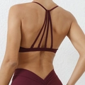 Soutien-gorge de yoga rouge foncé avec bretelles croisées et legging taille haute fitness - S / Bordeaux