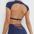 Completo yoga blu scuro con top scoperto sulla schiena e leggings con lacci in vita - S / Blu navy