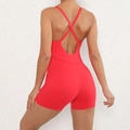 Combinaison de yoga rouge pour femme avec dos nu et bretelles croisées réglables - Rouge