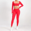 Completo yoga rosso da donna con maglia a maniche lunghe e leggings a compressione - Rosso
