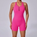 Combinaison de yoga rose fuchsia avec dos nu, lacets au cou et tissu très élastique - Rose rouge