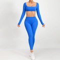 Ensemble de yoga bleu électrique deux pièces avec haut à manches longues et legging - S / Bleu Royal