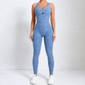 Women's blue criss-cross one-piece yoga jumpsuit with high elasticity and peach hip design - Grey Blue