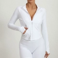 White slim fit sports jacket with stand collar and thumb holes for women yoga - S / Tops / Pure White