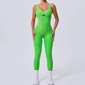 Women's fluorescent green crossover jumpsuit with textured fabric and tight fit design - Fluorescent Green