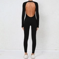 Tuta da yoga nera schiena scoperta con maniche lunghe in tessuto a maglia elasticizzato - L / Nero