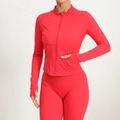 Slim fit long sleeve running jacket and high waist leggings in vibrant red color - S / Tops / Red