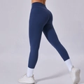 Pantalon de yoga bleu foncé taille haute en tissu respirant avec effet galbant - Bleu marine