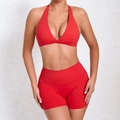 Ensemble soutien-gorge de sport rouge décolleté en V et short taille haute élastique - S / Rouge