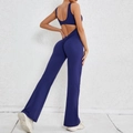Slim fit backless yoga jumpsuit in navy blue with high waist flared leggings - XS / Set / Navy Blue