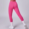 Mallas de yoga de cintura alta en rosa intenso de secado rápido con costura trasera en V - S / Rosa Rojo