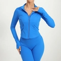 Royal blue slim fit sports jacket and leggings set with thumb holes and zipper - Sapphire Blue