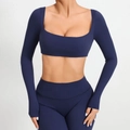 Conjunto de yoga azul marino con top corto de cuello cuadrado y leggings altos - Azul marino