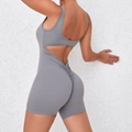 Dark grey quick-dry sports bodysuit with cutout back and scrunch-butt design - S / Top And Bottom / Dark Gray