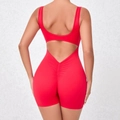 Red backless quick-dry fitness jumpsuit with scrunch butt lifting detail for yoga - S / Top And Bottom / Red
