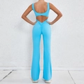 Blue backless flared yoga jumpsuit with waist cut-out and scrunch butt detail - XS / Flame Blue