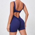 Navy blue backless sports bodysuit with scrunch butt lift and high-stretch fabric - S / Top And Bottom / Navy Blue