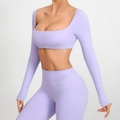 Conjunto de yoga para mujer en lavanda con top de manga larga y mallas de cintura alta - Violeta Claro
