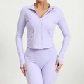 Women's lavender slim fit running jacket and high waist yoga pants activewear set - Light Purple