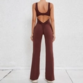 Dark brown backless jumpsuit with scrunch butt lifting and wide leg flared trousers - XS / Set / Coffee