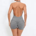 Grey halter neck sports bodysuit with backless design and scrunch butt detail - S / Dark Gray