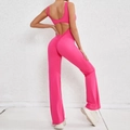Rose pink open back flared jumpsuit with scrunch butt lifting effect for fitness - XS / Rose Red