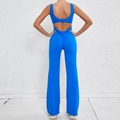 Open back bright blue catsuit with ruched butt lifting and flared leg design - XS / Sapphire Blue