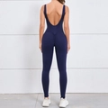 Tuta da yoga blu scuro con schiena scoperta ed effetto push-up arricciato per fitness e palestra - Taglia S / Blu navy