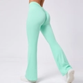 Mint green high waist yoga flare pants with peach butt lift and body shaping effect - S / Bottoms / Light Emerald Green