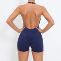 Navy blue halter neck yoga jumpsuit with back pockets and ruched bum lifting effect - L / Navy Blue