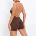 Rückenfreier Neckholder Yoga Jumpsuit mit Push-Up Effekt in dunklem Kaffeebraun - S / Kaffeebraun