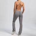Tuta da yoga grigio scuro con schiena scoperta spalline incrociate e gamba a zampa - S / grigio scuro