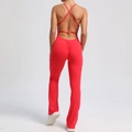 Body da yoga rosso senza schiena con spalline incrociate e gamba svasata - S / Rosso