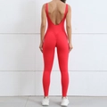 Tuta da yoga rosso acceso con schiena scoperta ed effetto push-up sui glutei elastica - Taglia M / Rosso
