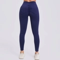 Leggings da yoga a vita alta blu navy con effetto scrunch butt e cuciture tasche - S / Blu navy