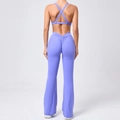 Lila Yoga-Set mit Cross-Back Sport-BH und hoch taillierter Schlaghose für Damen - S / Blau und Violett