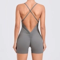 Dark grey backless cross strap yoga romper with scrunch butt lifting details for fitness - S / Top And Bottom / Dark Gray