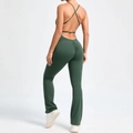 Tuta da yoga verde scuro con schiena scoperta, spalline incrociate e gamba a zampa - S / Verde Scuro