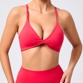 Red yoga sports bra set with twist-front design and adjustable straps for fitness - S / Red