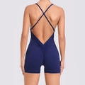 Slim fit navy blue sports bodysuit with criss-cross back and ruched butt lifting detail - S / Top And Bottom / Navy Blue