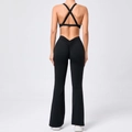 Damen Yoga-Set in Schwarz mit Cross-Back Sport-BH und Flare-Leggings mit Push-up - S / Schwarz